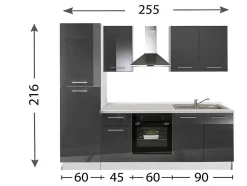 Keukenblok Mara 250Cm Glanzend Zwart