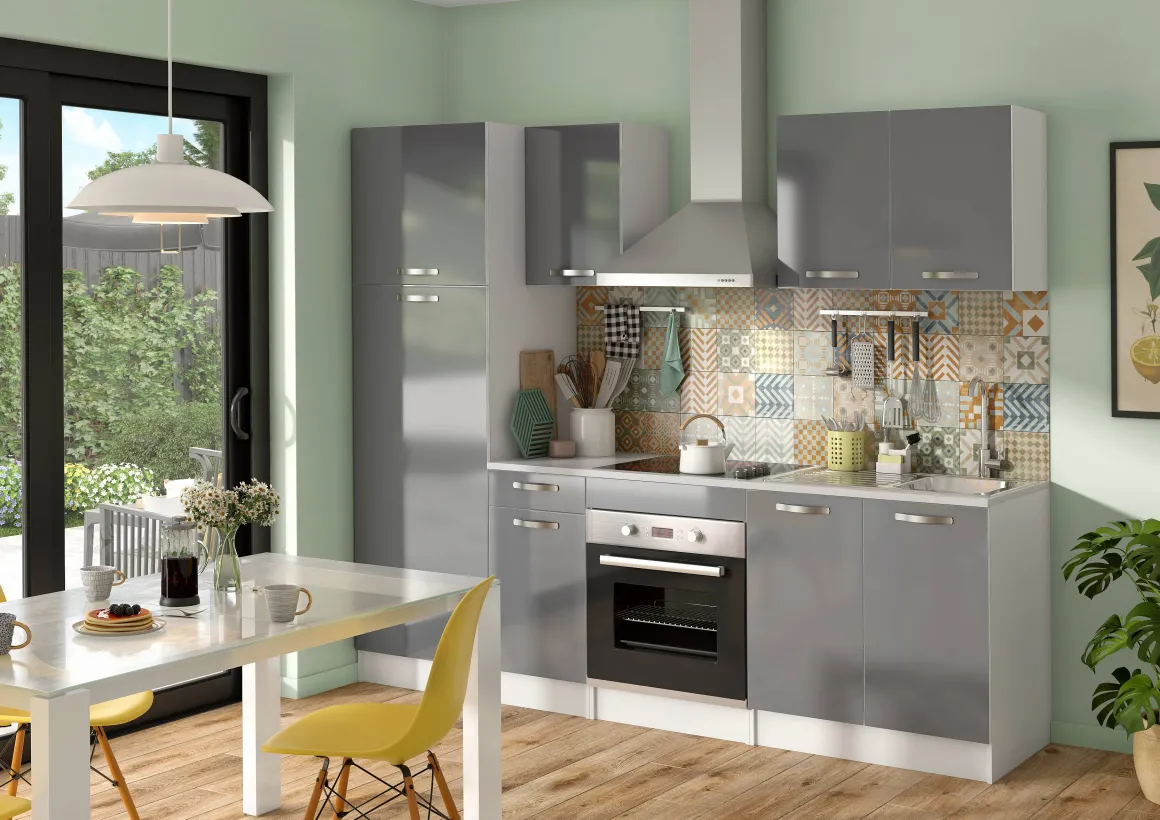 Kolomkast Keuken Delice 60X204Cm 2 Deuren Hoogglans Grijs