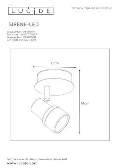 Lucide Ledspot Sirene Wit 10Cm 4,5W