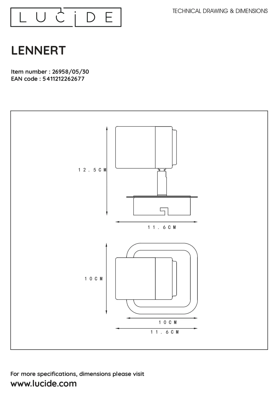 Lucide Plafondspot Lennert Zwart Gu10 5W