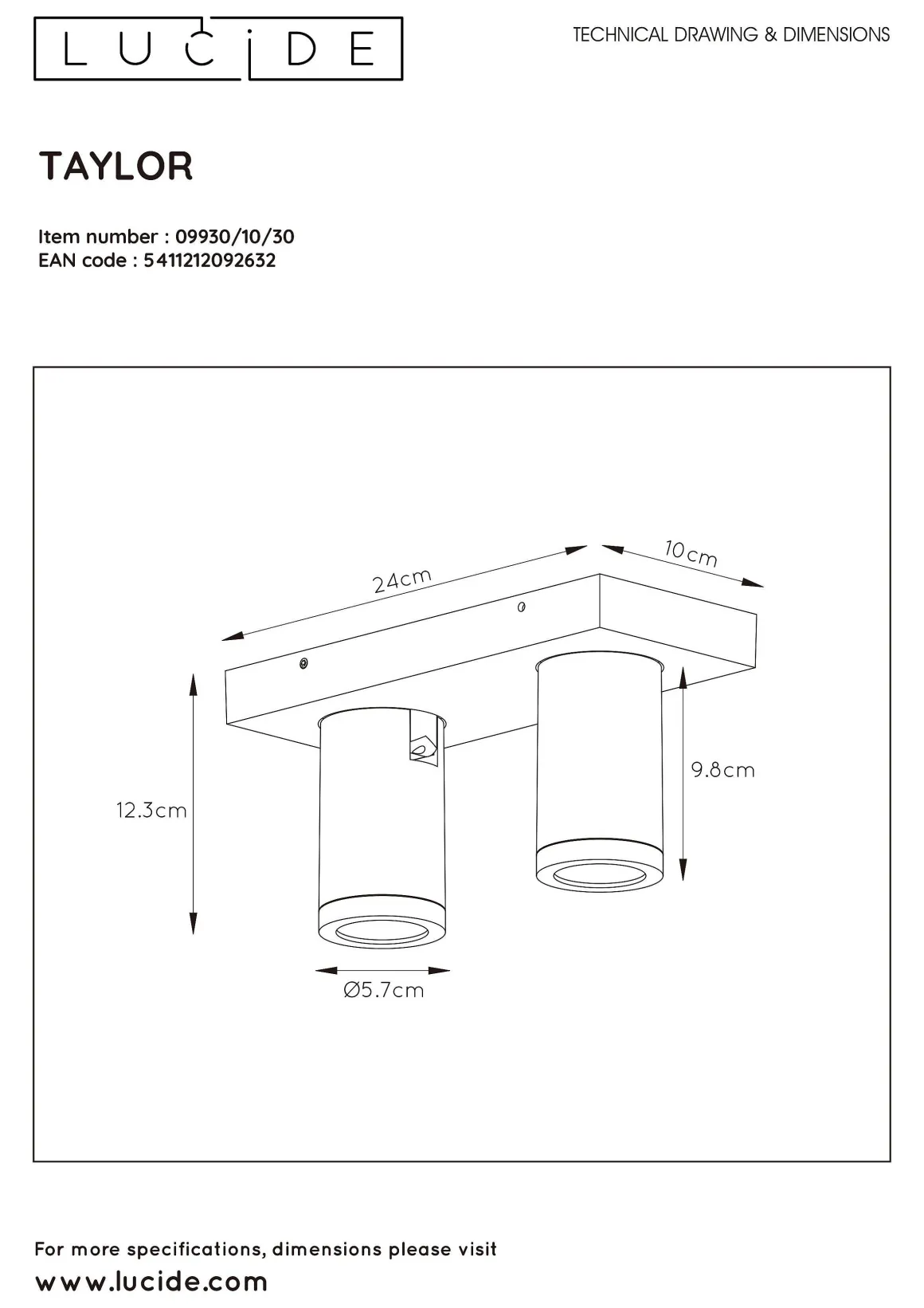 Lucide Spot Led Taylor Zwart 2X5W