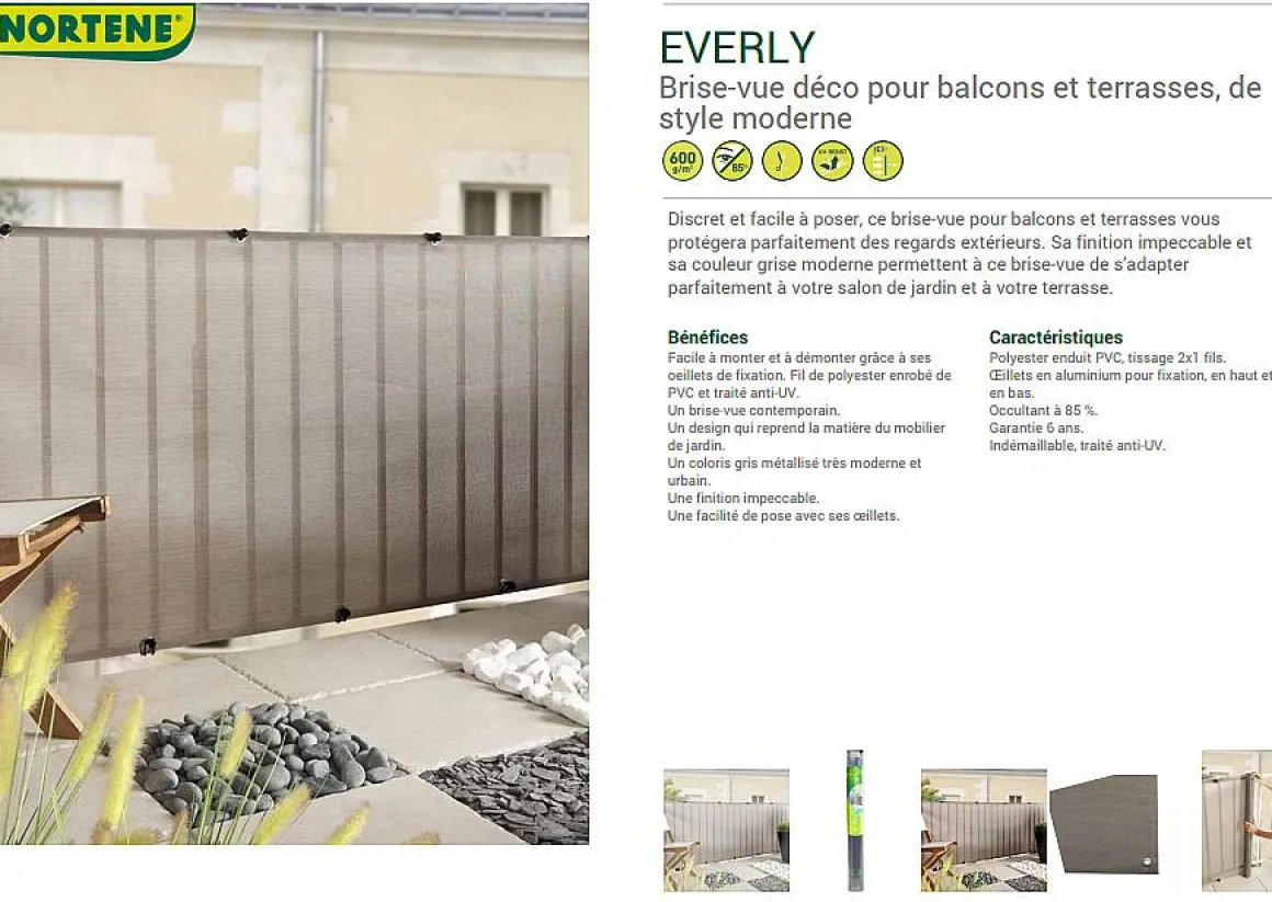 Nortene Tuinscherm Everly Grijs 1X5M