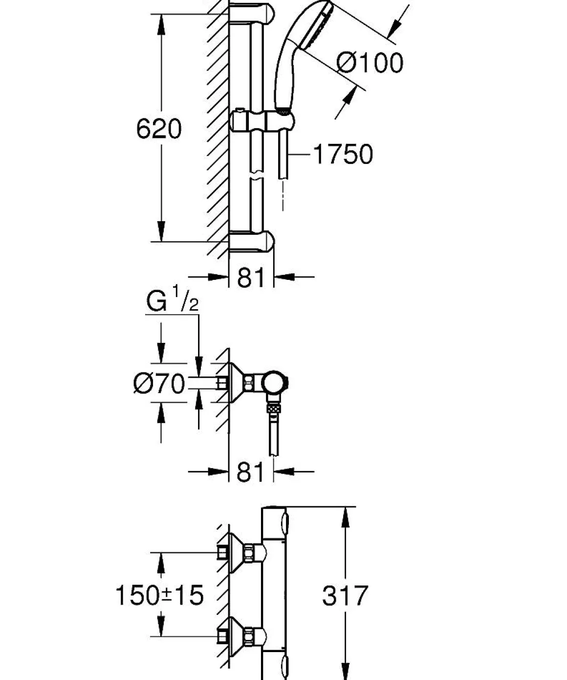 Precision Flow Thermostatische Douchekraan 1/2" Met Doucheset, Chroom