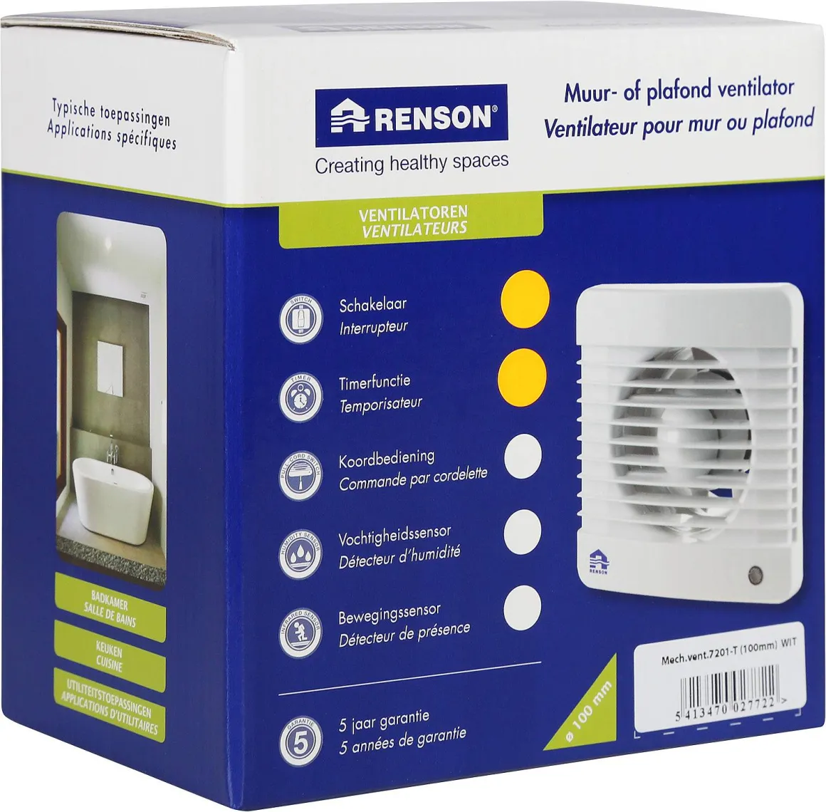 Renson Badkamerventilator 7201T O100Mm Wit