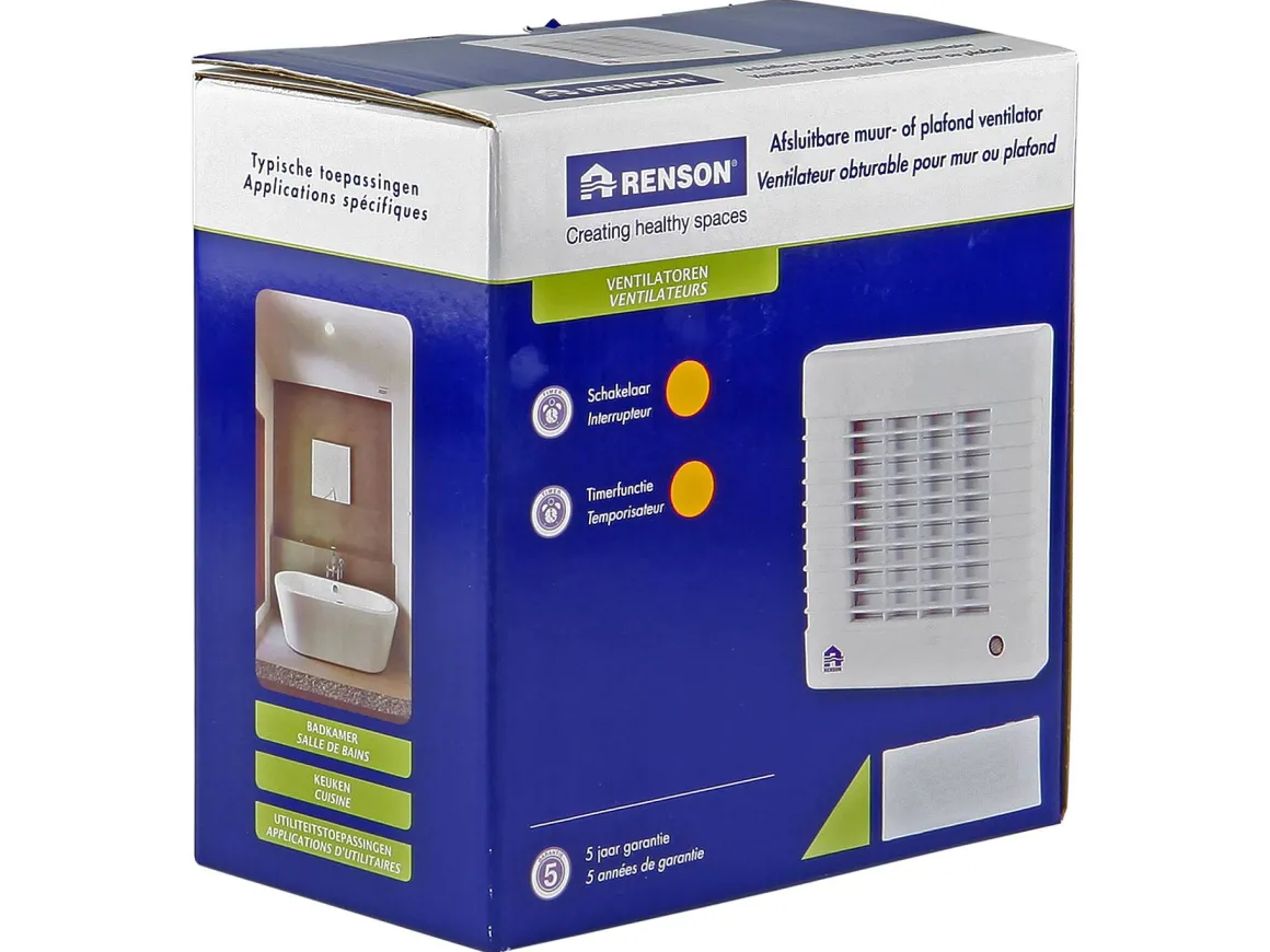 Renson 7231T Badkamerventilator O100Mm 12V Afsluitbaar Met Timer Wit
