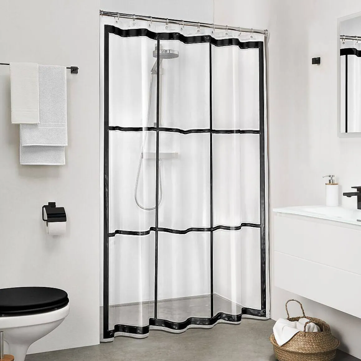 Sealskin Douchegordijn Brix Peva 180X200Cm Transparant/ Zwart