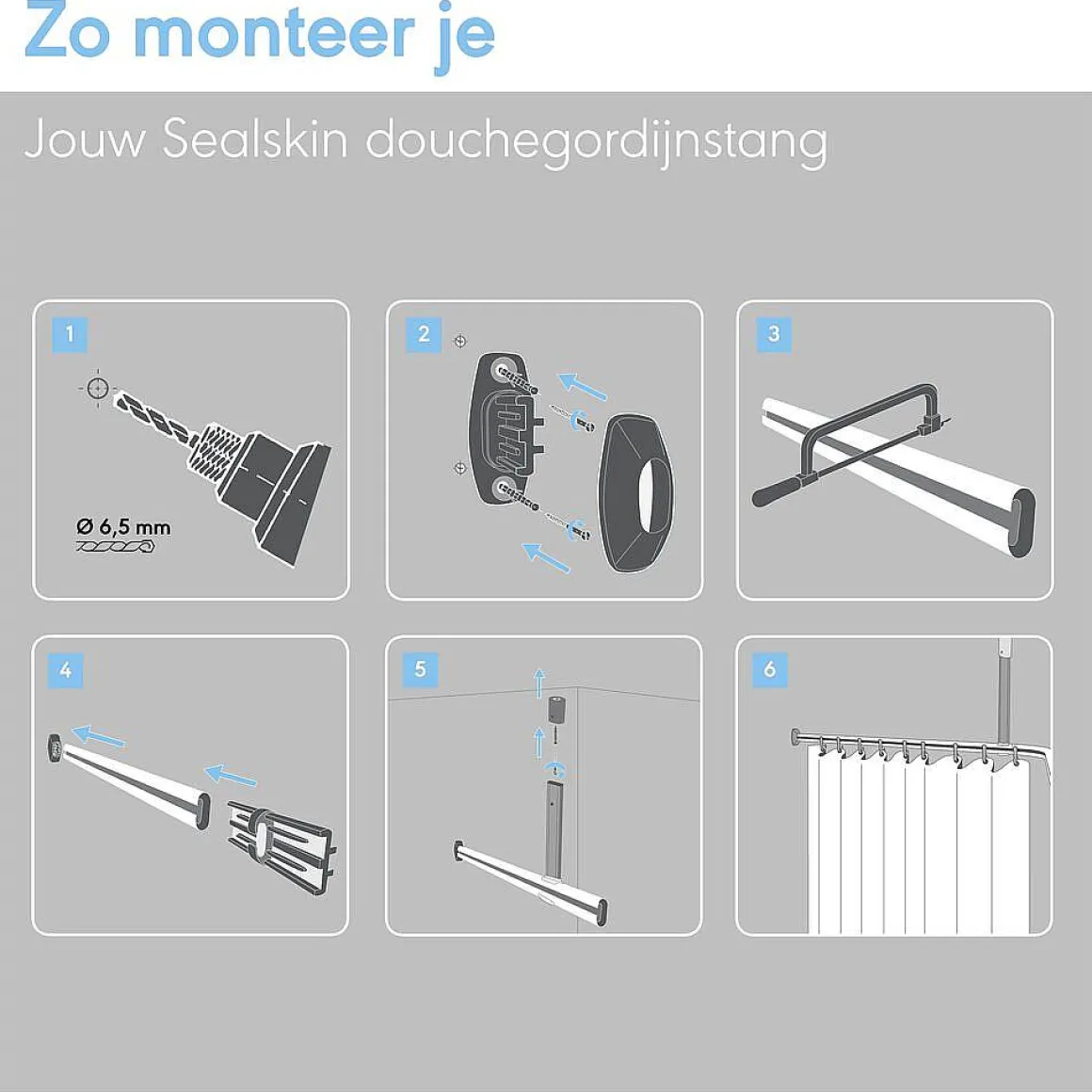 Sealskin Easy Roll Douchegordijnstangset 90X90X90Cm Wit
