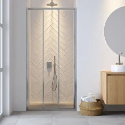 Sealskin Hooked Driedelige Schuifdeur 95X200Cm| 6Mm Helder Veiligheidsglas Met Antikalklaag Zilver Hoogglans