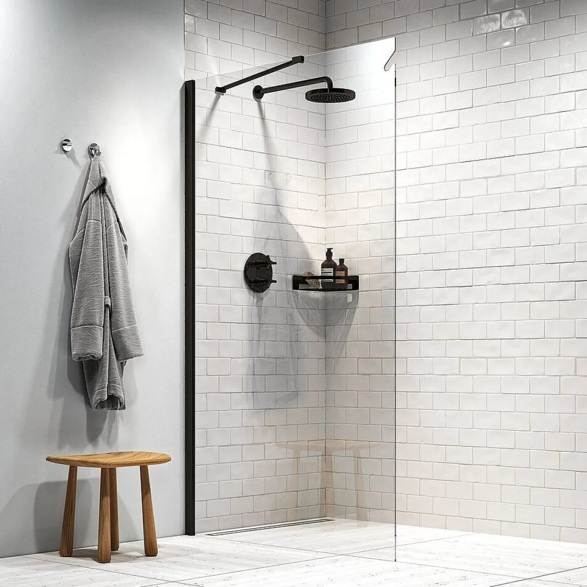 Sealskin Hooked Inloopdouche Type A3 120X200Cm| 6Mm Helder Veiligheidsglas Met Antikalklaag Matzwart