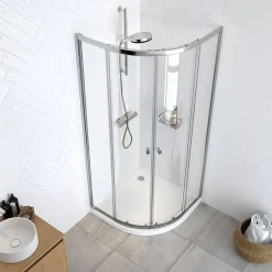 Sealskin Hooked Vierdelige Kwartronde Douchecabine Met Schuifdeuren 90X90X200Cm| 6Mm Helder Veiligheidsglas Met Antikalklaag Zilver Hoogglans