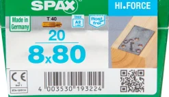 Spax Schroef 'Hi.Force' Rvs 8X80Mm 20 Stuks