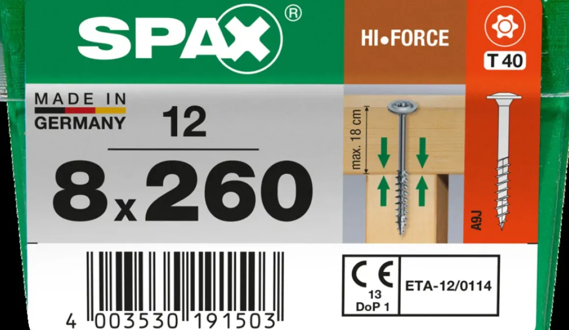 Spax Schroef 'Hi.Force' Wirox 8X260Mm 12 Stuks