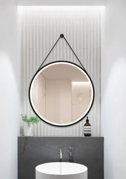 Spiegel Barber Rond Met Verlichting Touch Sensor En Spiegelverwarming Zwart O75Cm