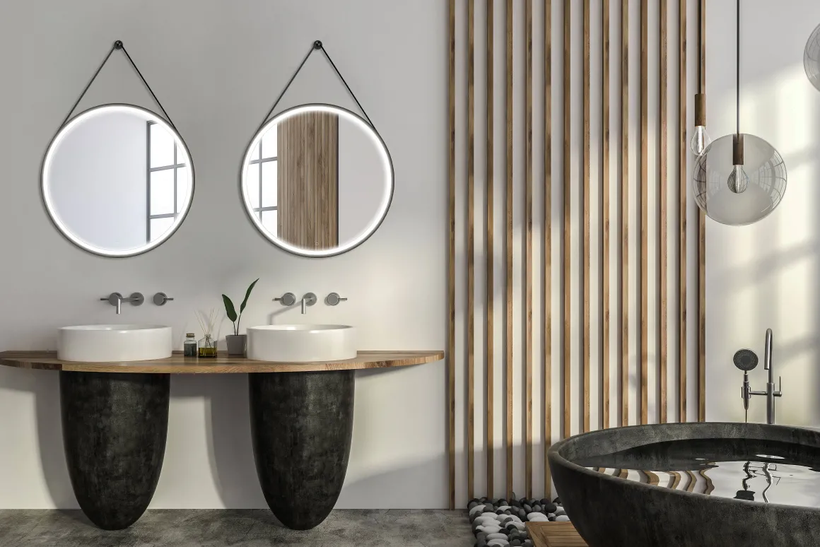Spiegel Barber Rond Met Verlichting Touch Sensor En Spiegelverwarming Zwart O75Cm