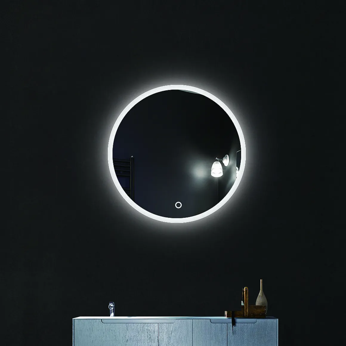 Spiegel Renzo Rond Met Ledverlichting Touch Sensor En Spiegelverwarming O60Cm