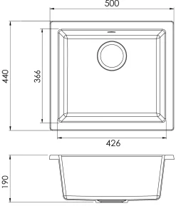 Spoelbak Evo 1 Xl Bak 50X44X19Cm Composiet Zwart