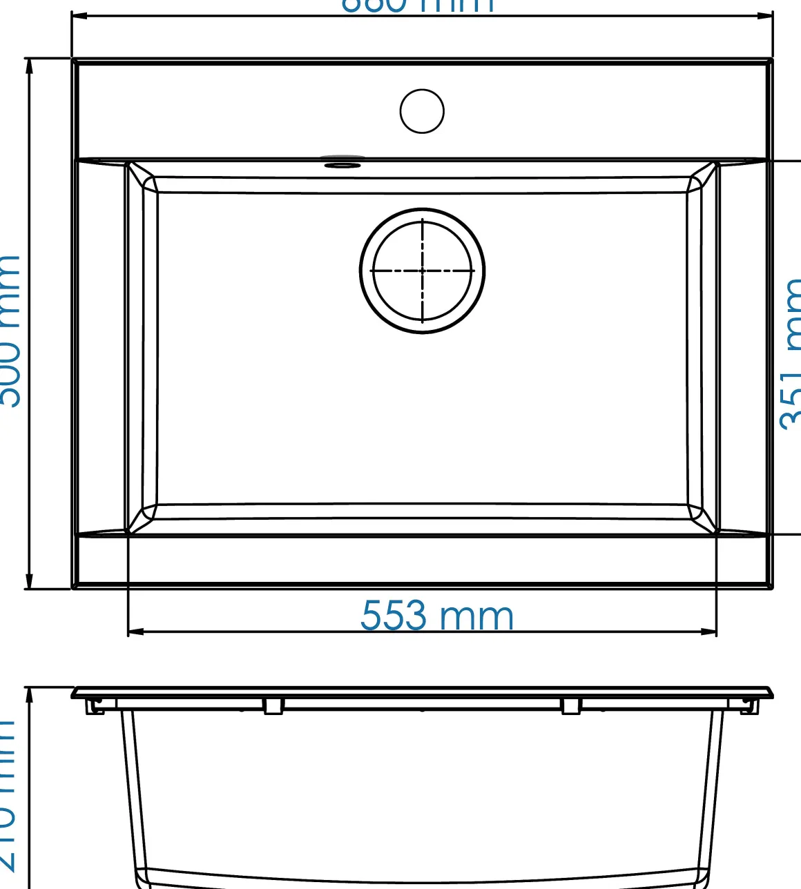 Spoelbak Hexo 1 Xl Bak 66X50X21Cm Composiet Zwart
