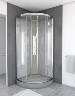 Technische Eigenschappen:85X185X215Cmbenodigde Hoogte Voor Installatie 230Cmmetaalgrijs Gelakte Aluminium Structuuromkeerbare Schuifdeur In 6 Mm Van Gehard Glasachterwand Van Grijs Gehard Glas Van 5 Mmcomposiet Houten Kolom Met Roestvrijstalen Plaatvoorwanden En Zijkanten Met Gematteerde Bandenversterkt Grijs Acryl Dak En Douchebakmagnetische Sluitingsiliconenvrije Montagetoebehoren: Rvs Regendouchekopanti-Kalksteen Multi-Jet Roestvrijstalen Hydromassagepaneelanti-Kalksteen Handdouchepvc-Slang Met Metallic Effectglazen Plankenverchroomd Roestvrijstalen Handvatmechanische Mengkraan90 Mm Afvoer Met Hoog Debietcomposiet Houten Roostergeleverd Met Aansluitslangen