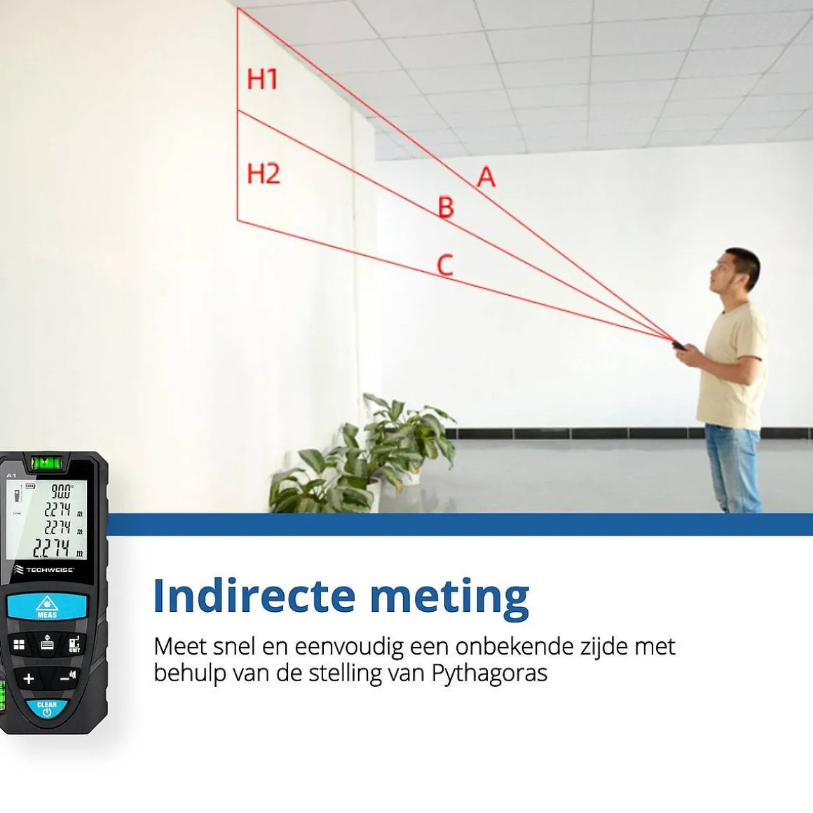 Techweise Laser Afstandsmeter 70M - Met Alle Meetopties