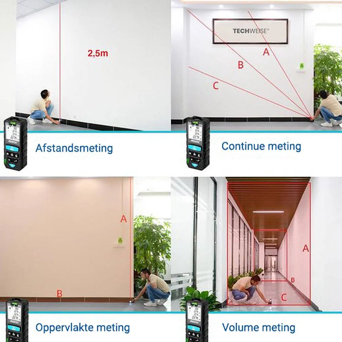 Techweise Laser Afstandsmeter 70M - Met Alle Meetopties