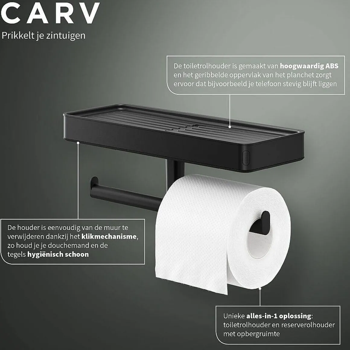 Tiger Carv Toiletrolhouder Met Planchet Zwart