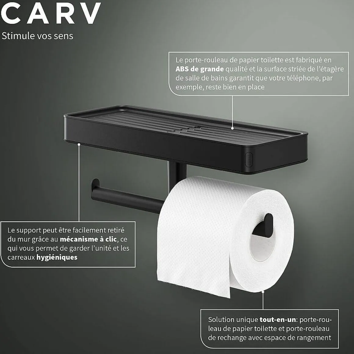 Tiger Carv Toiletrolhouder Met Planchet Zwart
