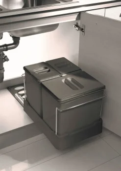 Uitschuifbare Vuilnisemmer 3 Bakken Keuken Modulo Wit