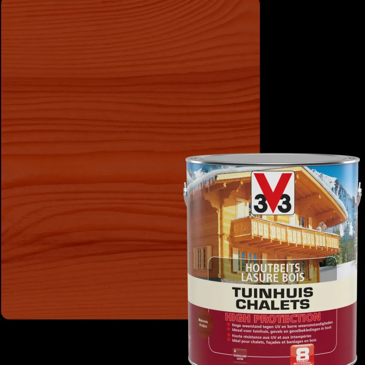 V33 Houtbeits Tuinhuis High Protection Mahonie Zijdeglans 2,5L