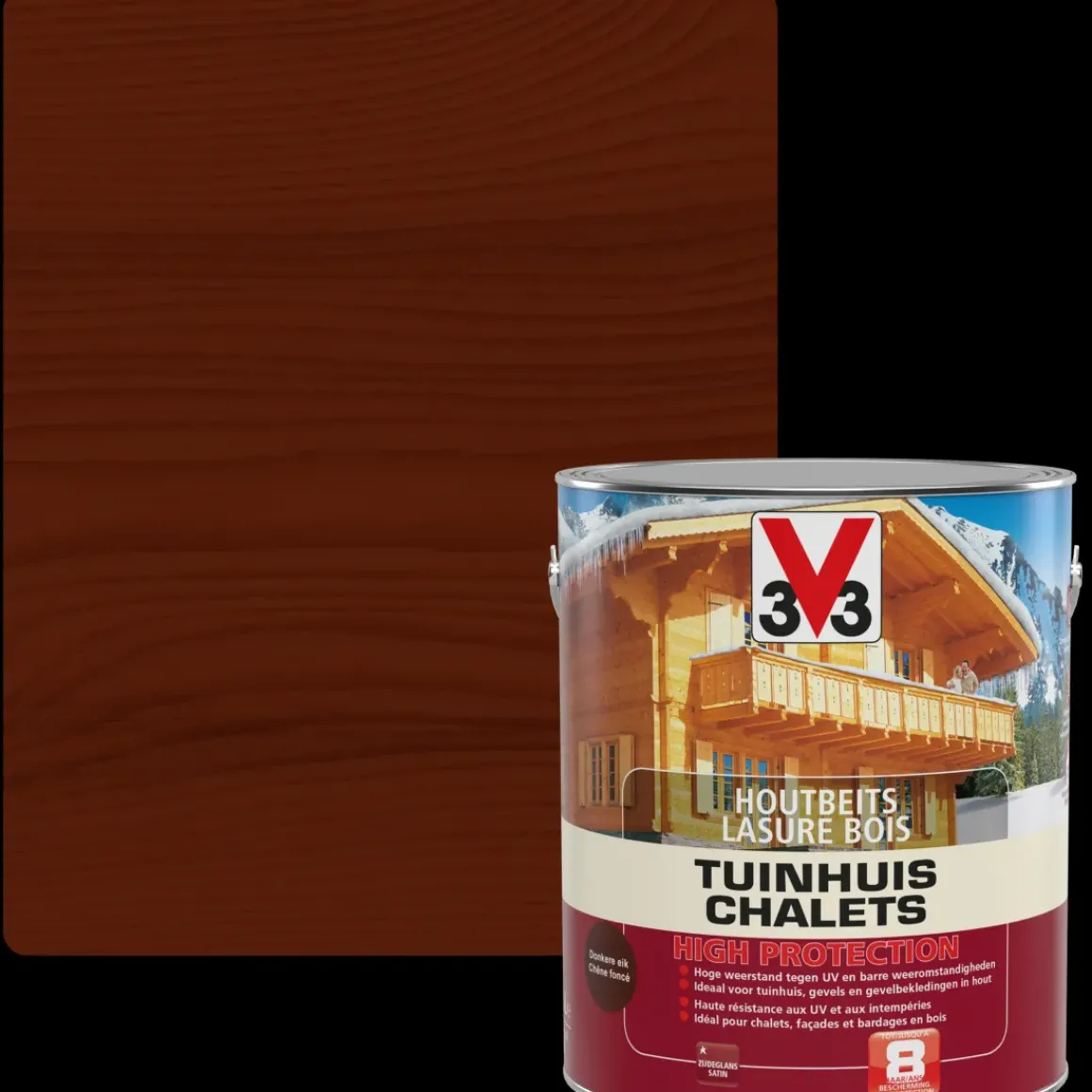 V33 Houtbeits Tuinhuis High Protection Donkere Eik Zijdeglans 2,5L