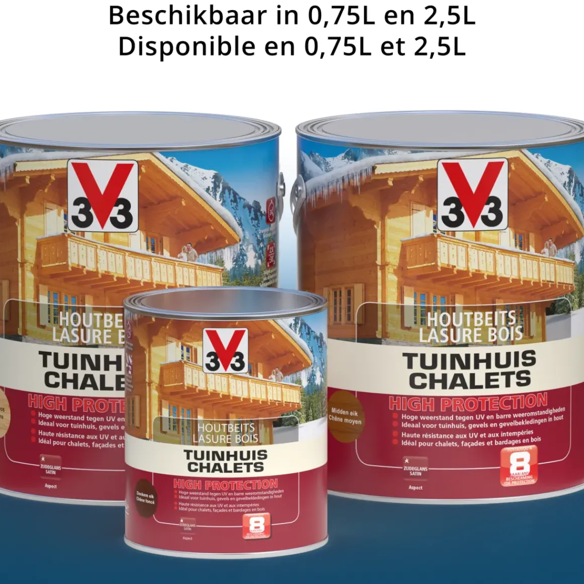 V33 Houtbeits Tuinhuis High Protection Donkere Eik Zijdeglans 2,5L