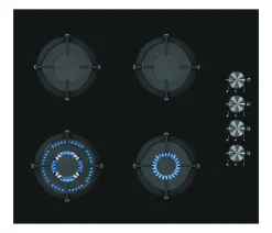 Verbeken Gaskookplaat Glas Zwart 60Cm