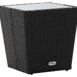 Vidaxl Theetafel 41,5X41,5X43 Cm Poly Rattan En Gehard Glas Zwart