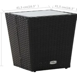 Vidaxl Theetafel 41,5X41,5X43 Cm Poly Rattan En Gehard Glas Zwart