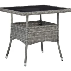 Vidaxl Tuintafel Poly Rattan En Glas Grijs