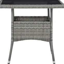 Vidaxl Tuintafel Poly Rattan En Glas Grijs