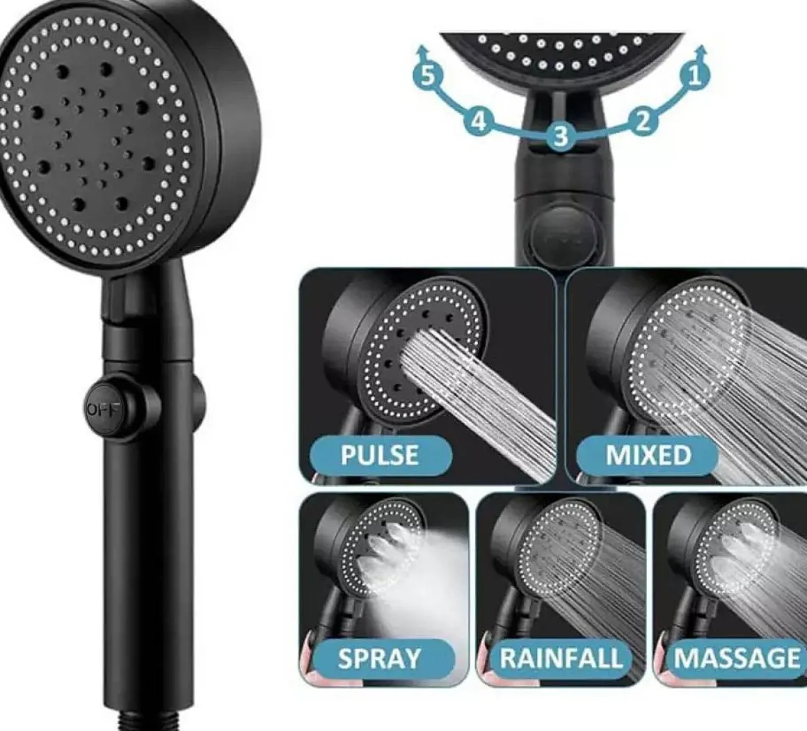 Waterbesparende Douchekop Set - Mat Zwart - 5 Straalstanden