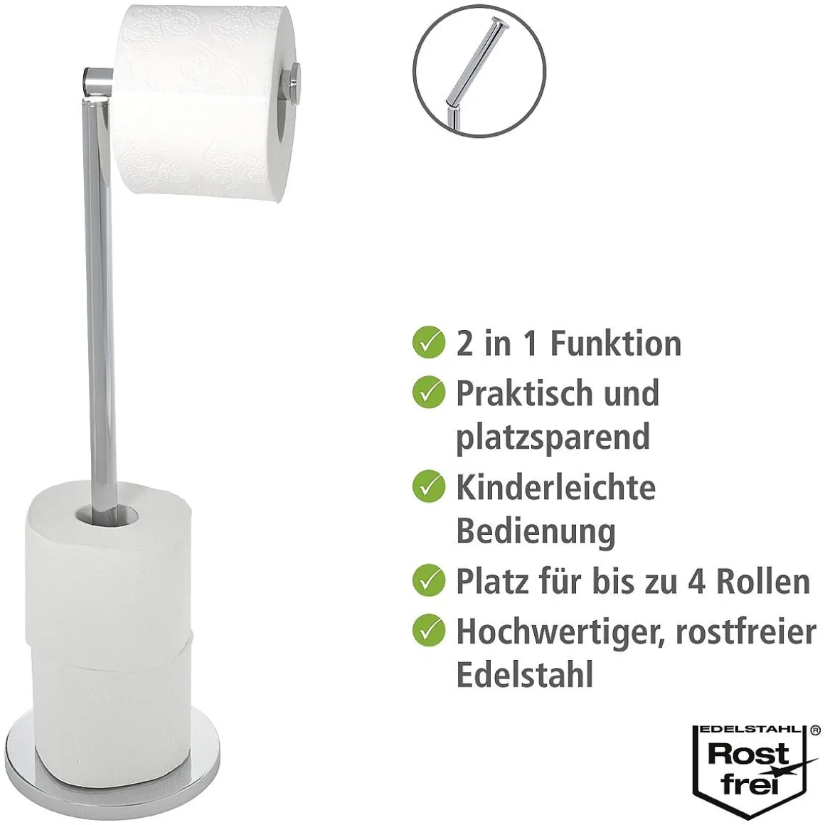 Wenko Staande Toiletrolhouder 2-In-1 Rvs Glanzend