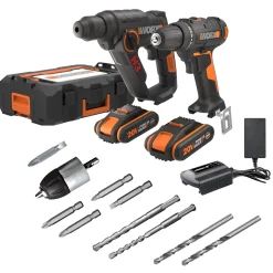 Worx Accuboormachine + Boorhamer Combo Kit Wx927 20V (2 Accu'S)