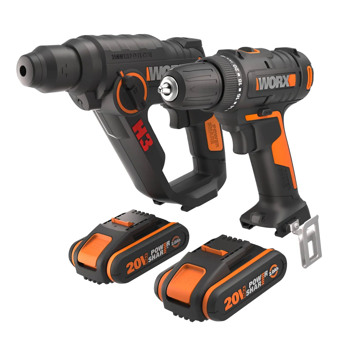 Worx Accuboormachine + Boorhamer Combo Kit Wx927 20V (2 Accu'S)