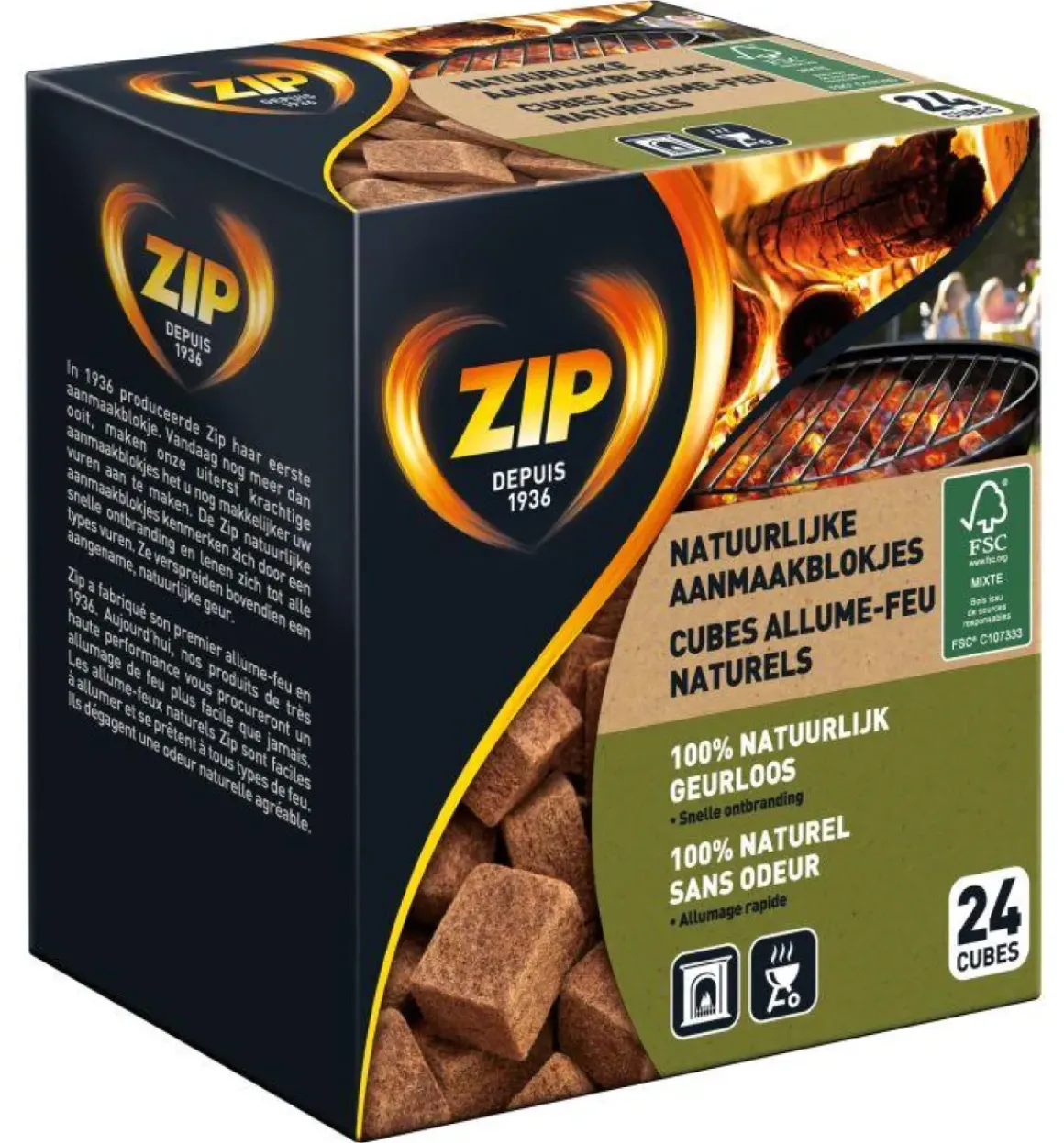 Zip Aanmaakblokjes 'Natural' - 24 Stuks