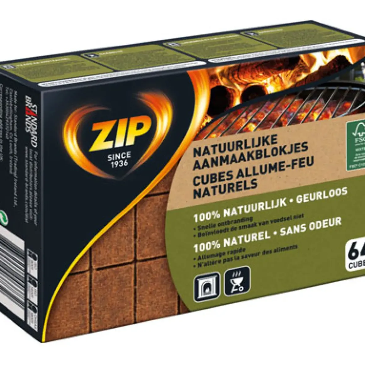 Zip Aanmaakblokjes 'Natural' - 64 Stuks