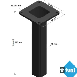 Zwarte Tafelpoot Vierkant - 40 X 40 X 720 Mm